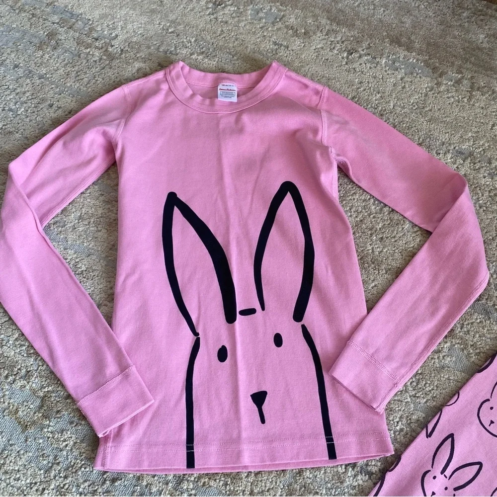 Hanna Andersson Long John Pajama Set Pink Bunny Print Long Sleeve Organic Cotton